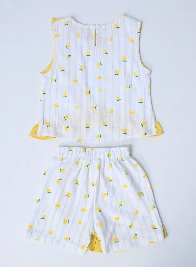 BELLA MODA Bella Moda Printed Ruffled Trim Top and Shorts Set