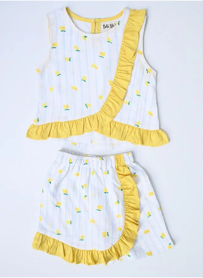 بيلا مودا Bella Moda Printed Ruffled Trim Top and Shorts Set