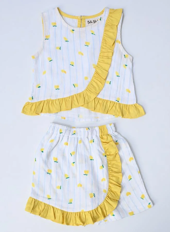 BELLA MODA Bella Moda Printed Ruffled Trim Top and Shorts Set