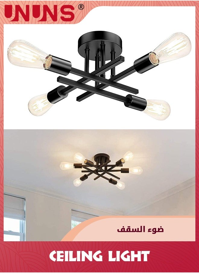 UNUNS - Ceiling Light Fixture,Modern Semi Flush Mount Chandelier Light Fixture Ceiling For Bedroom Kitchen Living Room Dining Room,E27,Matte Black - Image 1