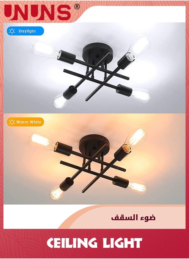 UNUNS - Ceiling Light Fixture,Modern Semi Flush Mount Chandelier Light Fixture Ceiling For Bedroom Kitchen Living Room Dining Room,E27,Matte Black - Image 1