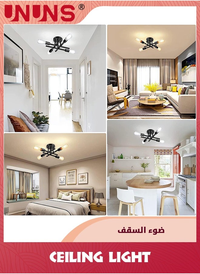 UNUNS - Ceiling Light Fixture,Modern Semi Flush Mount Chandelier Light Fixture Ceiling For Bedroom Kitchen Living Room Dining Room,E27,Matte Black - Image 1