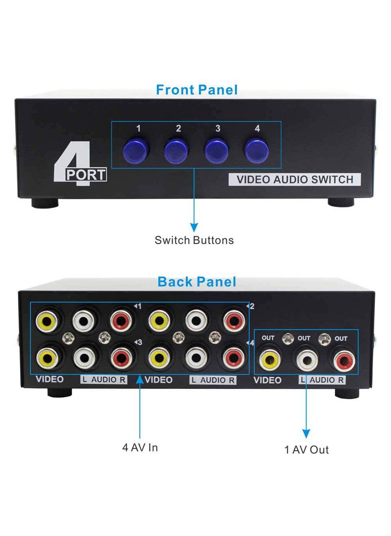 Panlong Panlong 4-Way AV Switch RCA Switcher 4 in 1 Out Composite Video L/R Stereo Audio Selector Box for DVD STB Game Consoles  - Image 4