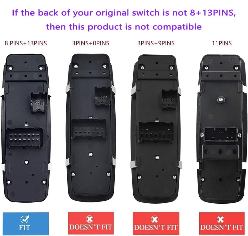ZAPOSTS Power Window Switch,8 PINS +13 PINS Check Required,Fits for Dodge Dart 2013-16.Replaces 68271203AB 68271203AA 56046568AC.Driver Side Control Door vidrios Master Switch.(Green Light) - Image 2