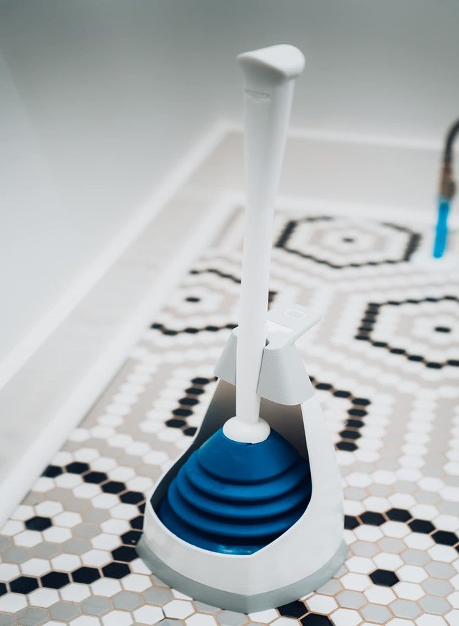 أنجر مكبس Unger EZ مع حامل مانع للتنقيط، أداة تنظيف المرحاض محكمة الإغلاق مع حامل محمول، لوازم تنظيف حمام أنيقة، مزيل انسداد بغطاء، تصميم قابل للطي لتقليل تناثر الماء - Image 3