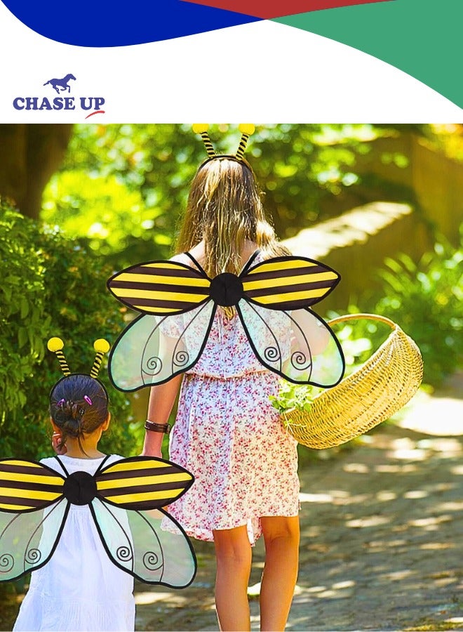 تشيس اب مجموعة أجنحة الجنيات مع غطاء للرأس، أجنحة النحلة والفراشة للتنكر، إكسسوارات الهالوين والحفلات، متينة وقابلة للتعديل للنساء والأطفال (نحلة) - Image 2