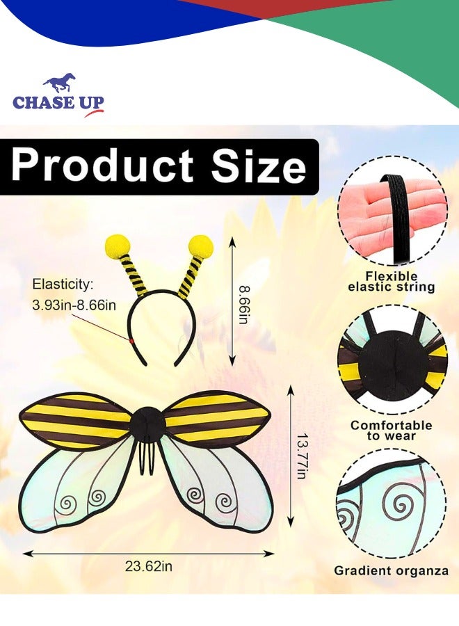 تشيس اب مجموعة أجنحة الجنيات مع غطاء للرأس، أجنحة النحلة والفراشة للتنكر، إكسسوارات الهالوين والحفلات، متينة وقابلة للتعديل للنساء والأطفال (نحلة) - Image 3