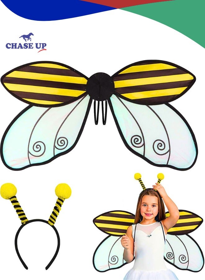 تشيس اب مجموعة أجنحة الجنيات مع غطاء للرأس، أجنحة النحلة والفراشة للتنكر، إكسسوارات الهالوين والحفلات، متينة وقابلة للتعديل للنساء والأطفال (نحلة) - Image 1