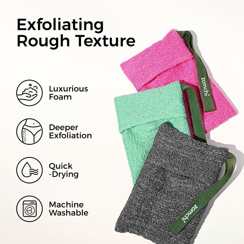 ZOMCHI 3 Pack Exfoliating Soap Bag, Body Scrubber Sponge, Soap Savers for Bar Soap, Soap Bar Pouch for Deep Exfoliation - Image 2