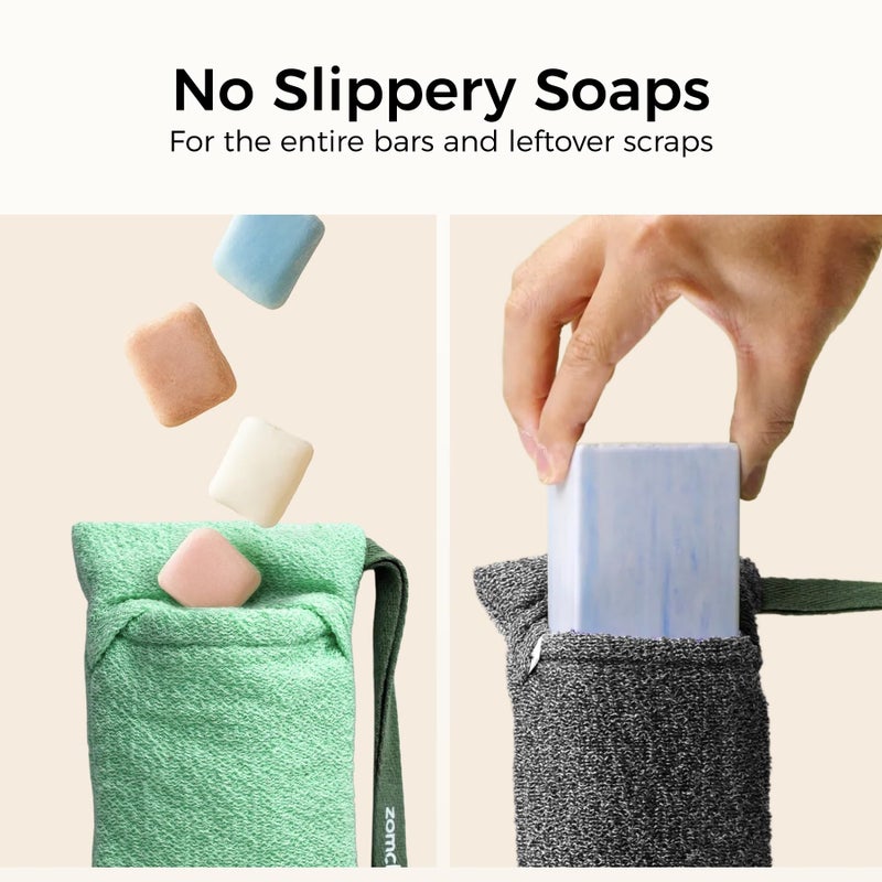 ZOMCHI 3 Pack Exfoliating Soap Bag, Body Scrubber Sponge, Soap Savers for Bar Soap, Soap Bar Pouch for Deep Exfoliation - Image 3