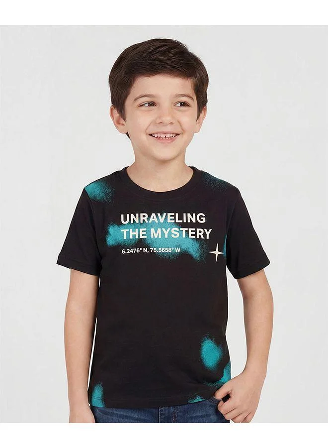 Pine Kids Pine Kids Cotton Knit Half Sleeves T-Shirt with Text Print - Black