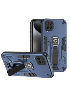 For Samsung Galaxy A12 Shockproof Holder Phone Case(Blue)