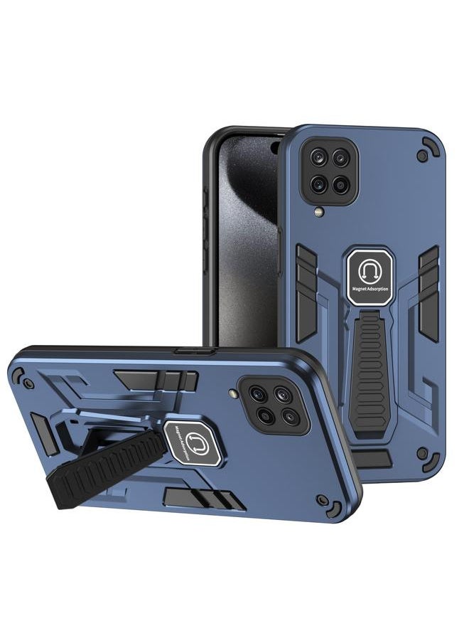 Zaboon For Samsung Galaxy A12 Shockproof Holder Phone Case(Blue) 