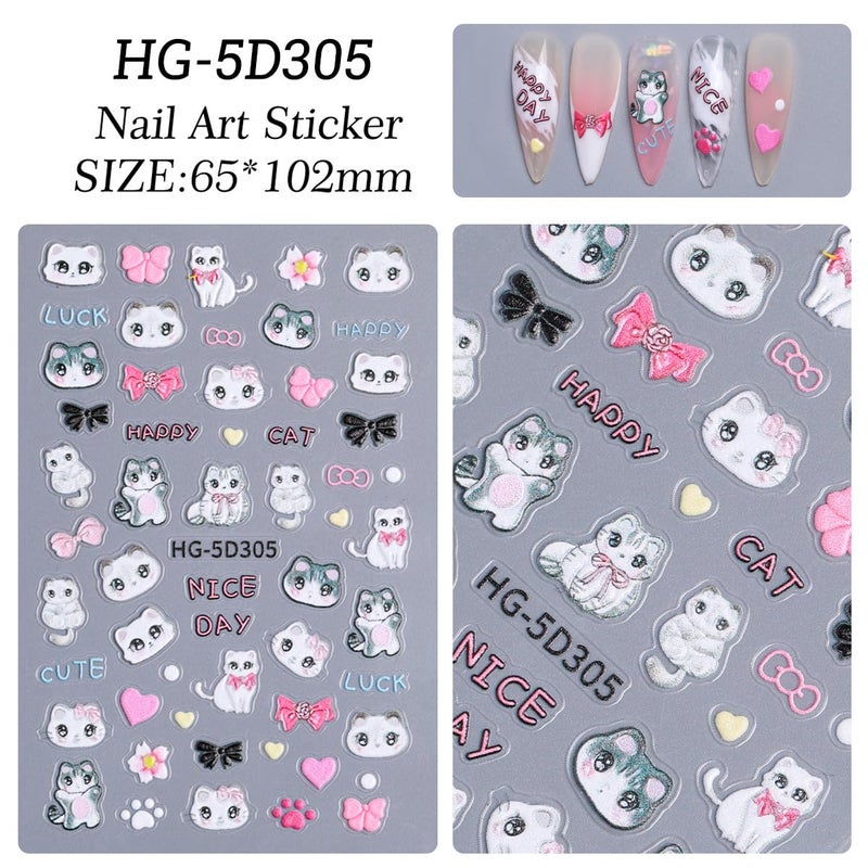 SIMAYKUWA Cute Style Japanese Inspired Embossed Cute Dogs Adorable Cats Tanuki DIY Nail Stickers - Everyday Nail Art Decorations A Set of 4 Sheets - Image 5