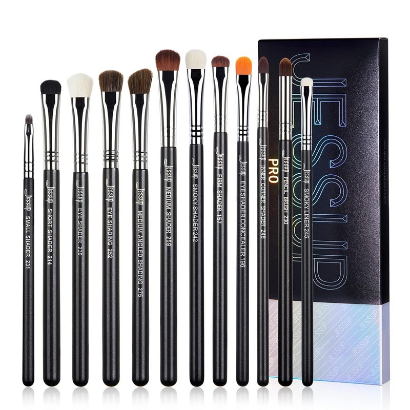 Jessup Jessup Eyeshadow Brush Set 12pcs Eye Makeup Brushes Set Professional Premium Sythetic Eye Shadow Blending Smoky Shader Concealer Brush Black T339