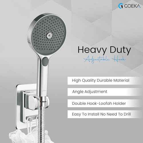 GOEKA® Self Adhesive Hand Shower Holder for Bathroom Wall | Durable ABS Body | Adjustable & Waterproof Wall Mount Shower Head Hook | No Drill Mop/Broom Holder for Kitchen & Bathroom (Silver) - Image 5