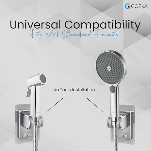 GOEKA® Self Adhesive Hand Shower Holder for Bathroom Wall | Durable ABS Body | Adjustable & Waterproof Wall Mount Shower Head Hook | No Drill Mop/Broom Holder for Kitchen & Bathroom (Silver) - Image 3