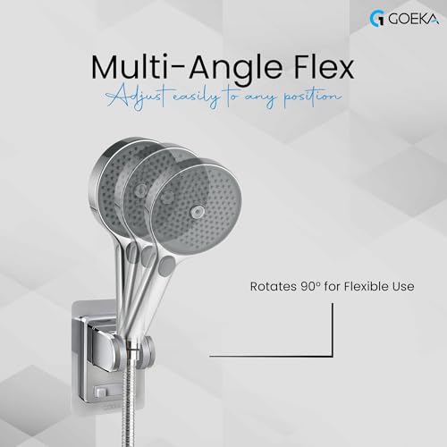 GOEKA® Self Adhesive Hand Shower Holder for Bathroom Wall | Durable ABS Body | Adjustable & Waterproof Wall Mount Shower Head Hook | No Drill Mop/Broom Holder for Kitchen & Bathroom (Silver) - Image 4