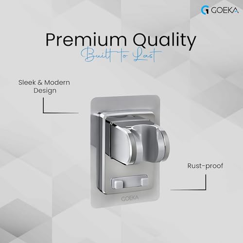GOEKA® Self Adhesive Hand Shower Holder for Bathroom Wall | Durable ABS Body | Adjustable & Waterproof Wall Mount Shower Head Hook | No Drill Mop/Broom Holder for Kitchen & Bathroom (Silver) - Image 2