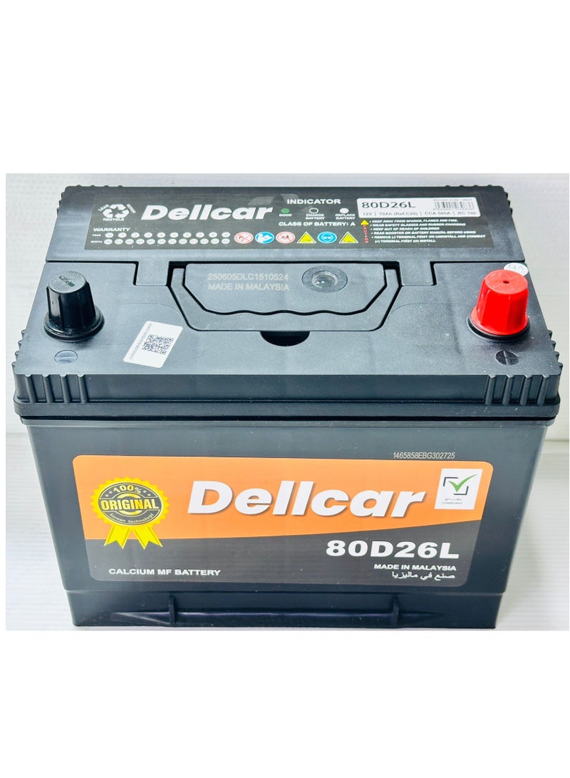 ديلكار بطارية سيارة Dellcar 12 فولت 70 أمبير/ساعة 80D26L-MF - Image 1