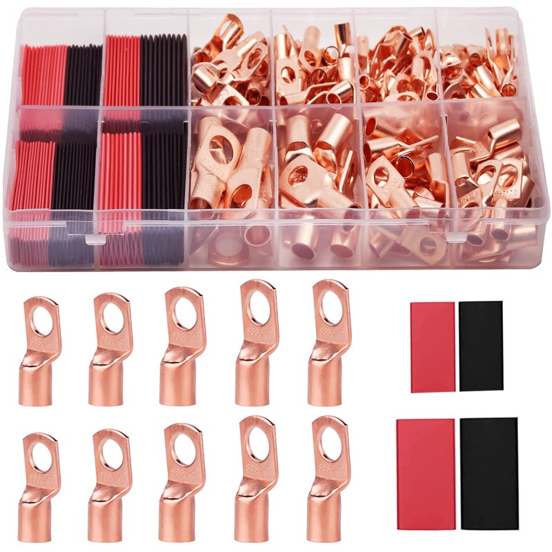 TKDMR 160Pcs Copper Wire Lugs AWG2 4 6 8 10 12 with Heat Shrink Set 80Pcs Battery Cable Ends Ring Terminals Connectors Tubing Assortment Kit - Image 2