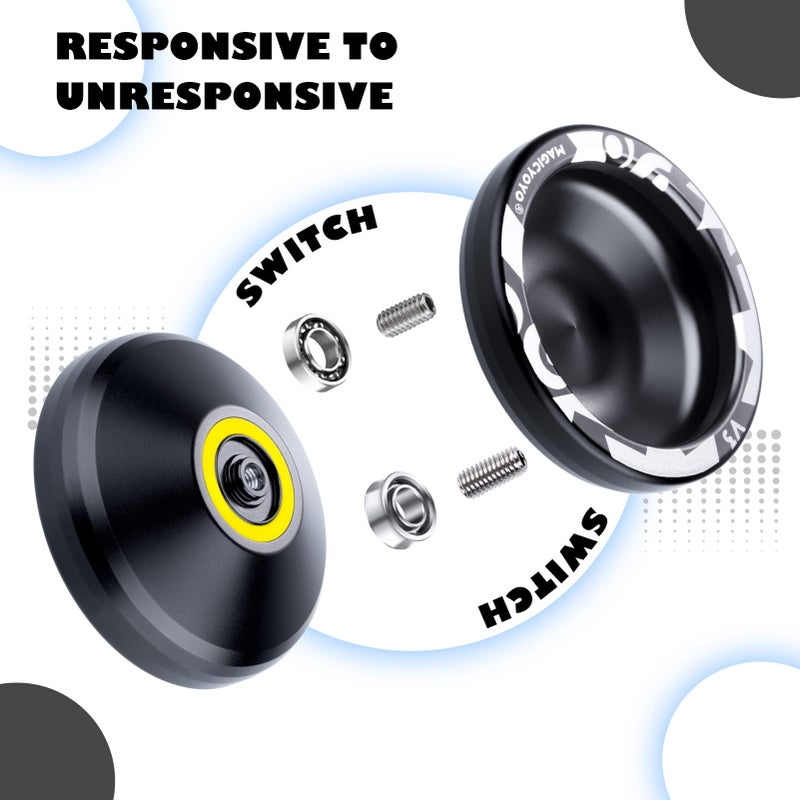 MAGICYOYO Responsive Yoyos for Kids Beginners, Pro Yoyo 2 Pack, Dual Funtion Metal Yo yo V3 + Plastic Yo-yos K1 Plus with 12 Yo yo Strings, 2 Holes Yoyos Case, Yo-Yo Accessory Kit (V3 Black + K1 Blue) - Image 3