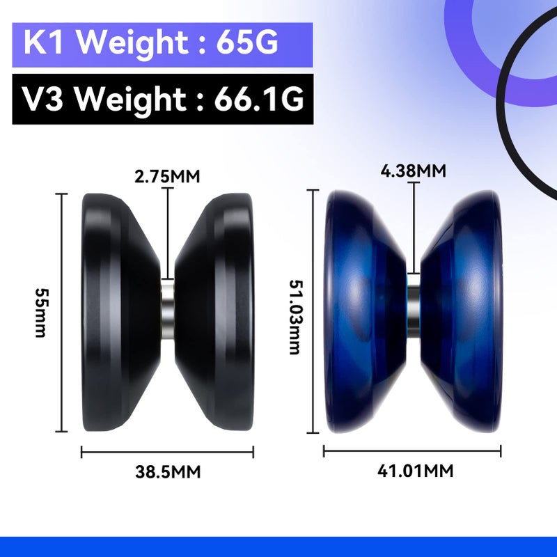 MAGICYOYO Responsive Yoyos for Kids Beginners, Pro Yoyo 2 Pack, Dual Funtion Metal Yo yo V3 + Plastic Yo-yos K1 Plus with 12 Yo yo Strings, 2 Holes Yoyos Case, Yo-Yo Accessory Kit (V3 Black + K1 Blue) - Image 5