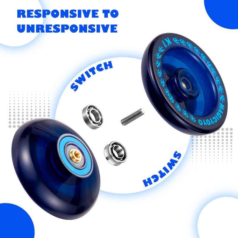 MAGICYOYO Responsive Yoyos for Kids Beginners, Pro Yoyo 2 Pack, Dual Funtion Metal Yo yo V3 + Plastic Yo-yos K1 Plus with 12 Yo yo Strings, 2 Holes Yoyos Case, Yo-Yo Accessory Kit (V3 Black + K1 Blue) - Image 4
