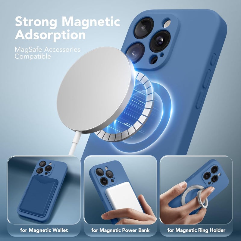 SUYDANBOX Magnetic for iPhone 13 Pro Case, Compatible with MagSafe, [Full Camera Protection][Screen Protector] Silicone Shockproof Protective Phone Case for iPhone 13 Pro 6.1", Lake Blue - Image 2