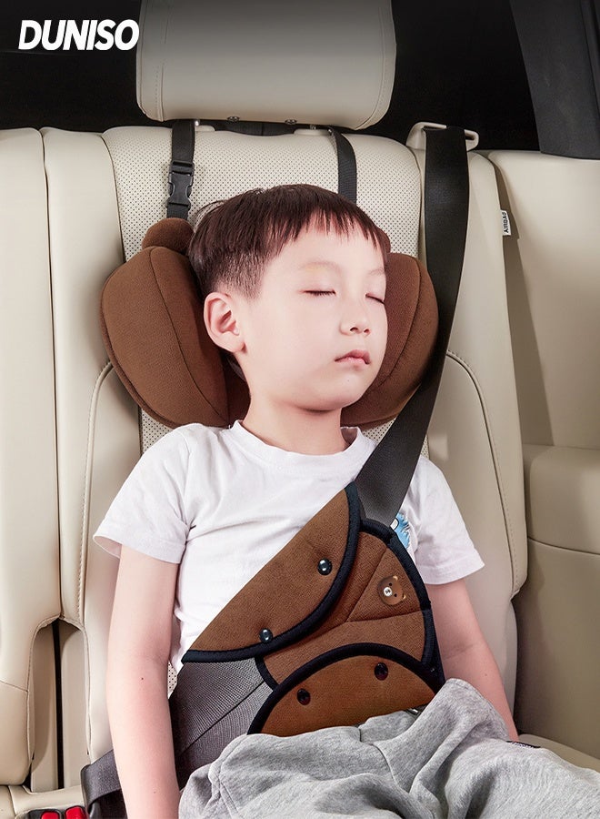 DUNISO Kid Car Seat Neck Pillows Set,Car Children's Concave Pillow,Equipped with Seat Belt Adjuster,Easy to Install,Skin-Friendly and Breathable,Non-Slip,Suitable for Car,Travel - Image 1