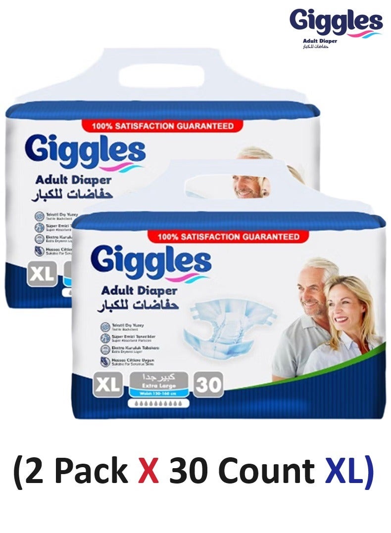 Giggles Adult Diaper Turkish Made Diaper with Extra Dryness Layer and Wetness Indicator XL Size (2Pack X 30 Count) - Image 1