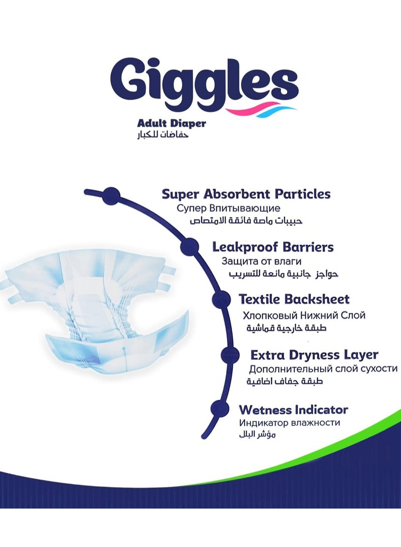 Giggles Adult Diaper Turkish Made Diaper with Extra Dryness Layer and Wetness Indicator XL Size (2Pack X 30 Count) - Image 5