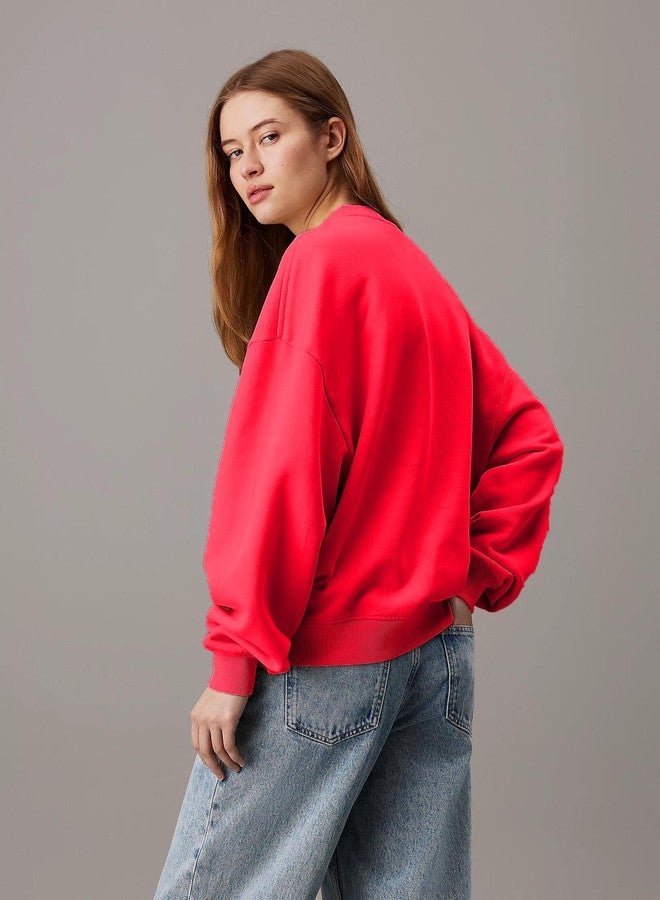 KOTTY Women's Fleece Sweatshirt Solid Pattern with Classic Round Neck(Pink,L) - Image 2