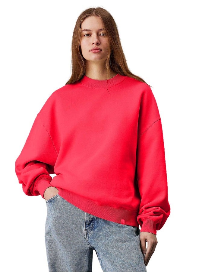 KOTTY Women's Fleece Sweatshirt Solid Pattern with Classic Round Neck(Pink,L) - Image 1