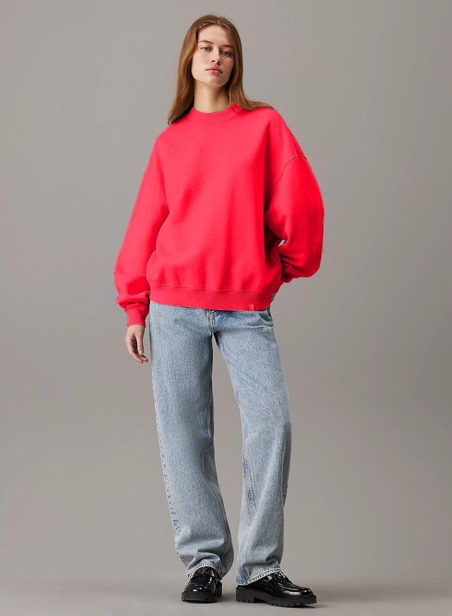 KOTTY Women's Fleece Sweatshirt Solid Pattern with Classic Round Neck(Pink,L) - Image 4