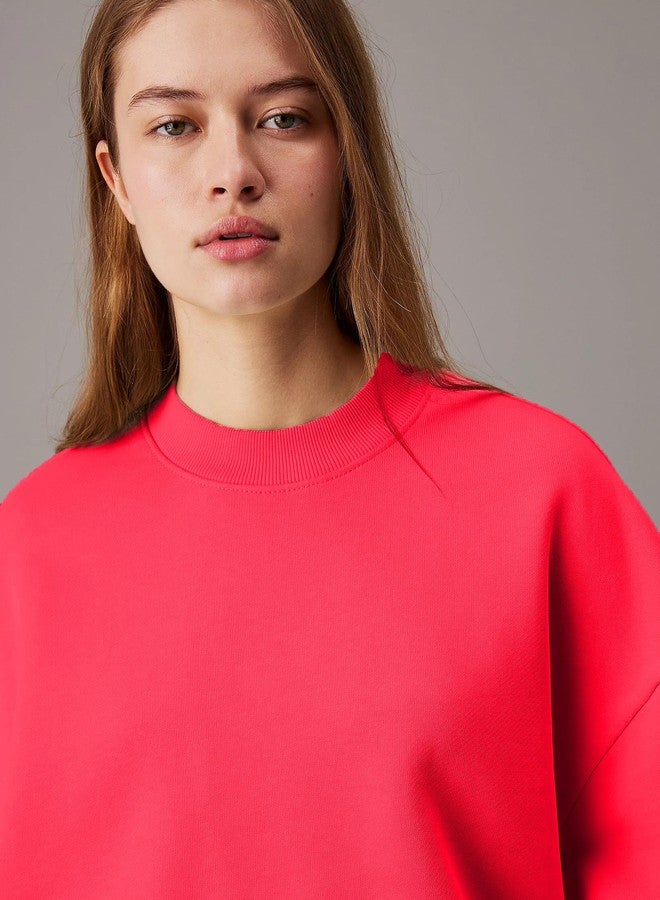 KOTTY Women's Fleece Sweatshirt Solid Pattern with Classic Round Neck(Pink,L) - Image 3