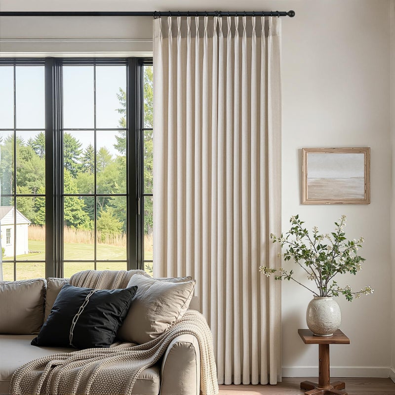 Drapenova Natural Pinch Pleated Curtains 84 Inch Length 2 Panels for Living Room Bedroom Linen Textured Semi Sheer Privacy Window Curtain Boho Neutral Back Tab Pinch Pleat Drape with Hooks Rings 84 Inches Long - Image 2