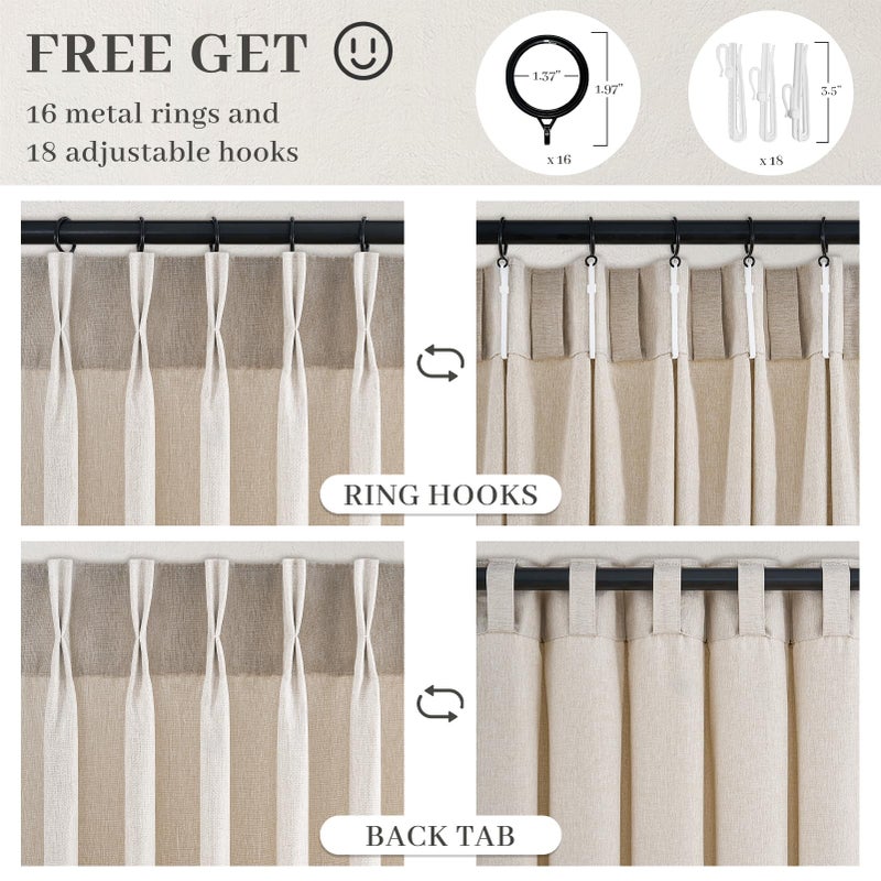 Drapenova Natural Pinch Pleated Curtains 84 Inch Length 2 Panels for Living Room Bedroom Linen Textured Semi Sheer Privacy Window Curtain Boho Neutral Back Tab Pinch Pleat Drape with Hooks Rings 84 Inches Long - Image 4