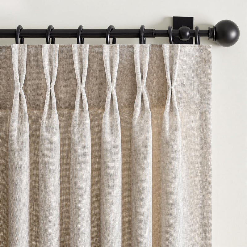 Drapenova Natural Pinch Pleated Curtains 84 Inch Length 2 Panels for Living Room Bedroom Linen Textured Semi Sheer Privacy Window Curtain Boho Neutral Back Tab Pinch Pleat Drape with Hooks Rings 84 Inches Long - Image 1