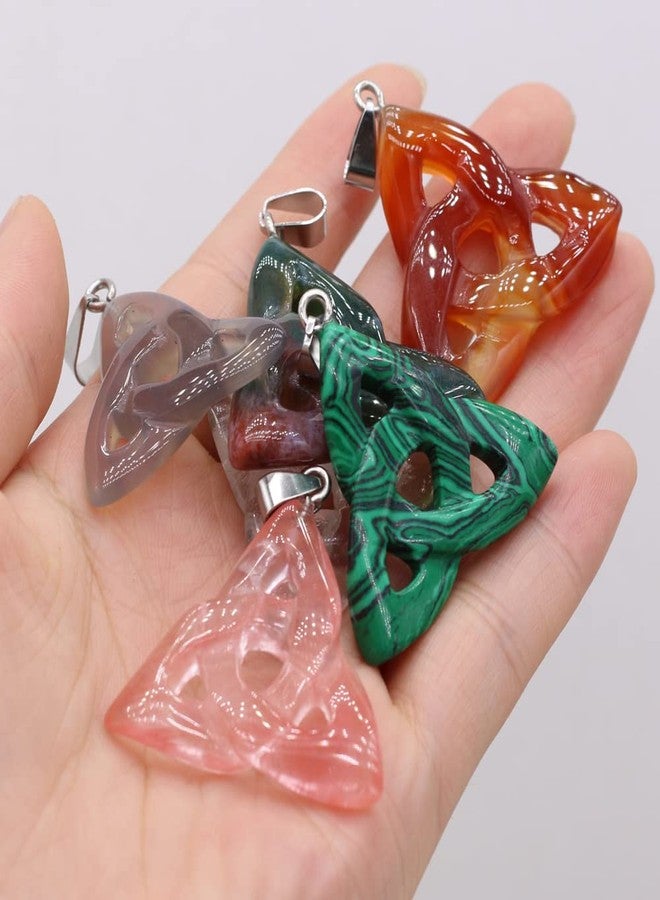 Zotoone 3pcs Natural Semi-precious Stone Three-ring Pendant Clear Quartz Agate Turquoise Various Irish Celtic Knot Stones Making DIY Necklace Jewelry Gift - Image 2