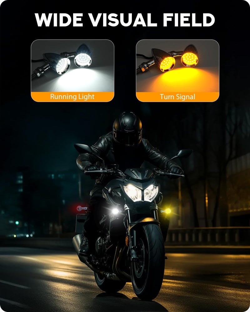 PBYMT Motorcycle Front turn Signals LED, 24 LED Motorcycle Bullet Blinkers Chrome Amber Lights Compatible with Harley Honda Kawasaki Suzuki Triumph Yamaha - Image 2