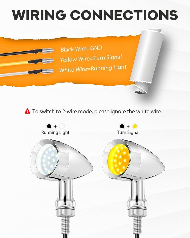PBYMT Motorcycle Front turn Signals LED, 24 LED Motorcycle Bullet Blinkers Chrome Amber Lights Compatible with Harley Honda Kawasaki Suzuki Triumph Yamaha - Image 5