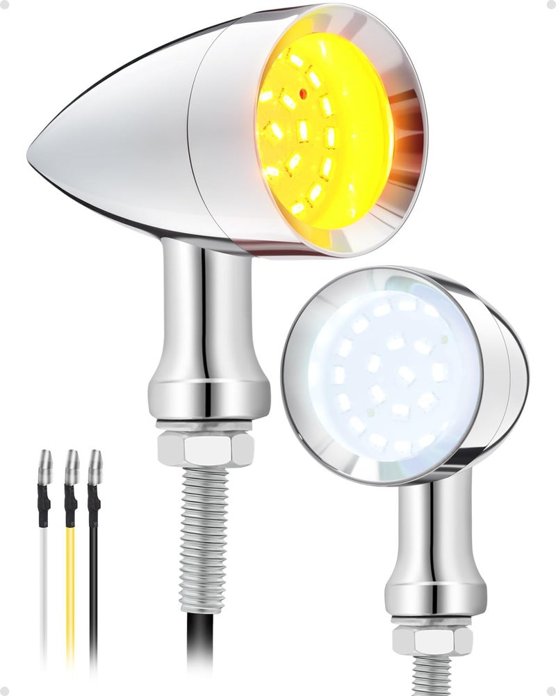 PBYMT Motorcycle Front turn Signals LED, 24 LED Motorcycle Bullet Blinkers Chrome Amber Lights Compatible with Harley Honda Kawasaki Suzuki Triumph Yamaha - Image 1