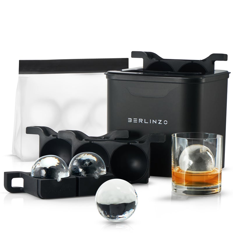 Berlinzo Premium Clear Ice Ball Maker Mold - 4 Large 2.1-inch Crystal Clear Ice Spheres for Whiskey & Cocktails - Easy-to-Remove Ice Round Mold - Storage Bag & Silicone Inserts Included (Non-Electric) - Image 1