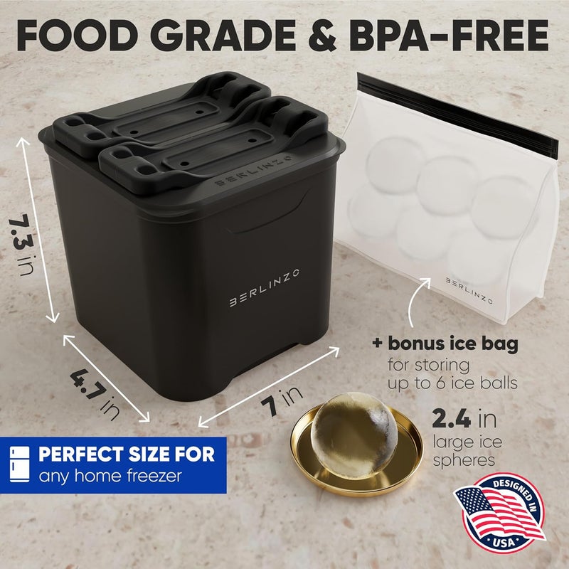 Berlinzo Premium Clear Ice Ball Maker Mold - 4 Large 2.1-inch Crystal Clear Ice Spheres for Whiskey & Cocktails - Easy-to-Remove Ice Round Mold - Storage Bag & Silicone Inserts Included (Non-Electric) - Image 5