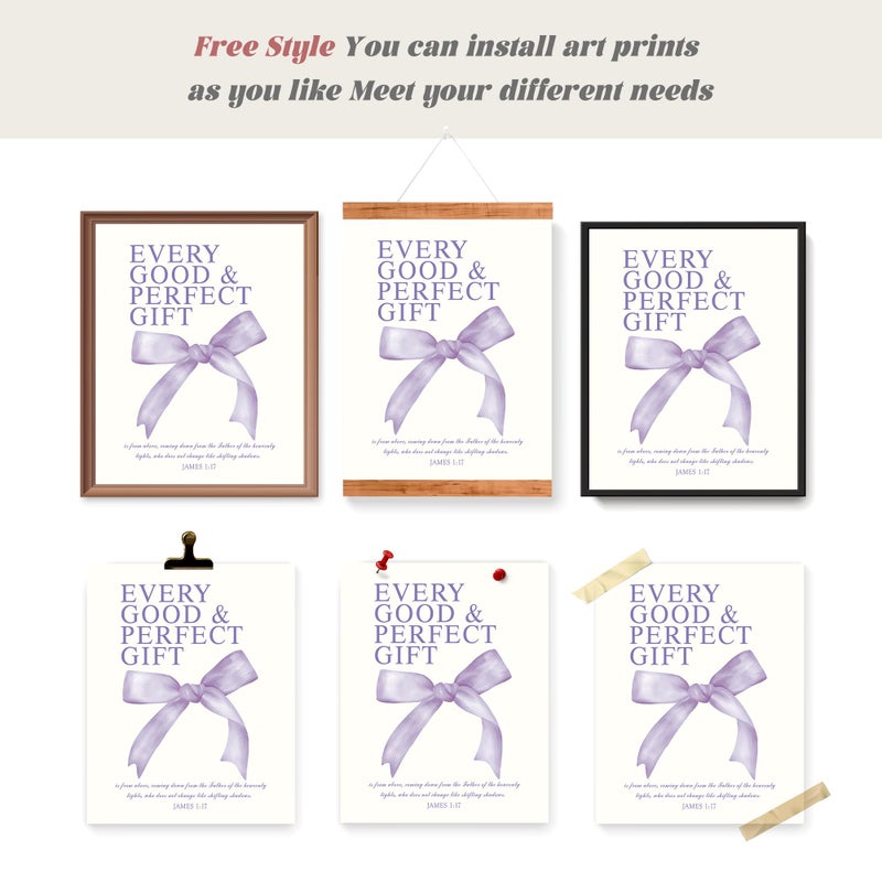 LARTSFRO Coquette Purple Bow Christian Wall Art Decor Posters, Purple Bow Room Bedroom Bathroom Dorm Wall Art Decor Aesthetic for College Teen Girls Gifts, Inspirational Bible Verses Bow Wall Decor, 10x8 Inch Set of 4 Pcs Bow Pictures (UNFRAMED) - Image 4