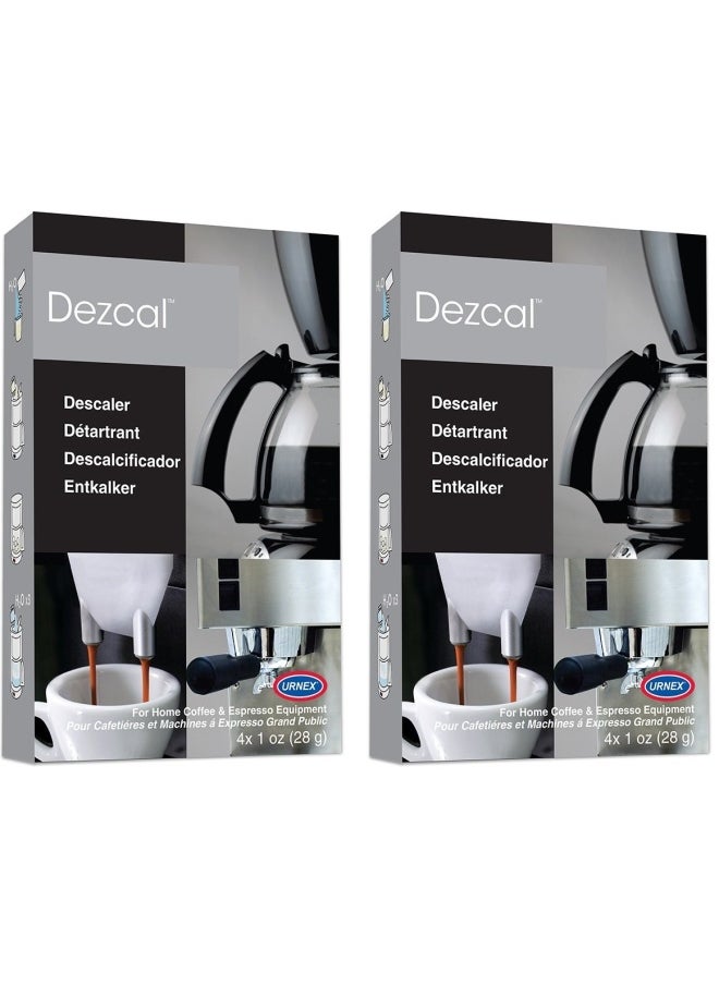 Urnex Dezcal Home Activated Descaler For Home Coffee & Espresso Equipt 2 boxes  each containing 4  1 oz Packets