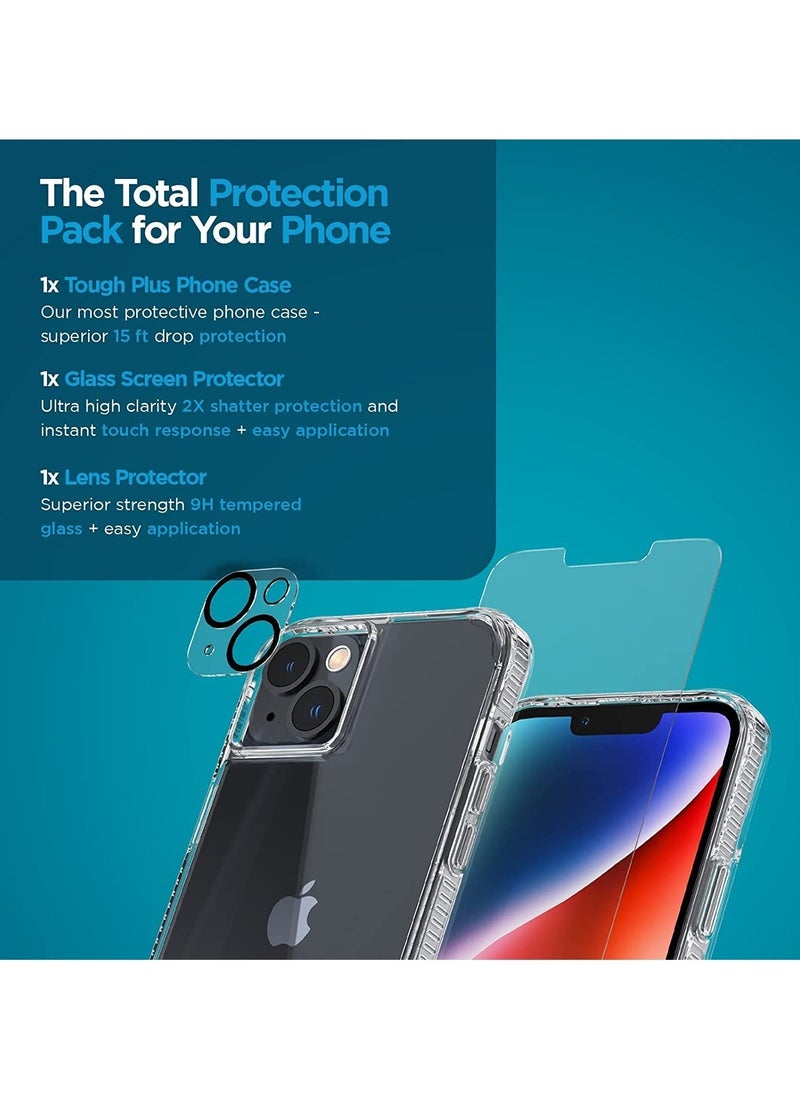 ELTRAZONE 3 in 1] Protection Pack - iPhone 14 Case (Tough Clear), Tempered Glass & Lens Protector - 15ft Drop Protection, Wireless Charging Compatible - Anti Yellowing, Shockproof, Anti Scratch - Image 4