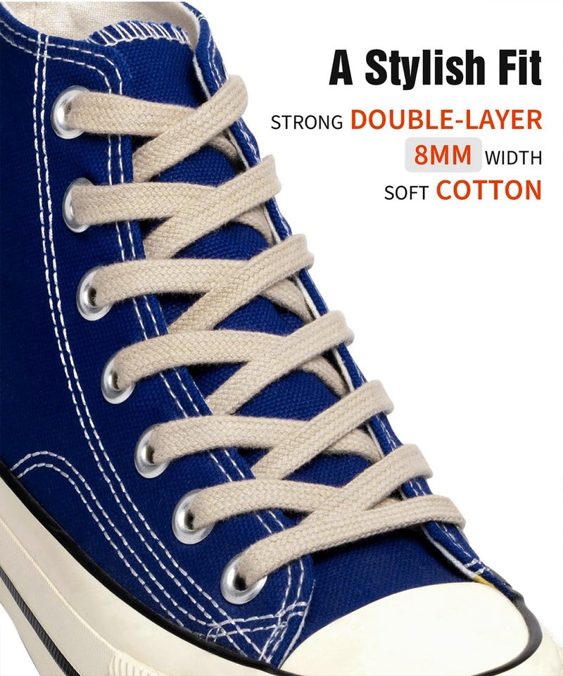 Handshop Wide Flat Athletic Shoelaces 5/16"(2 Pair) - Shoe Laces for Sneakers and Casual Shoes Replacements Light Khaki 47 inch (120cm) - Image 2