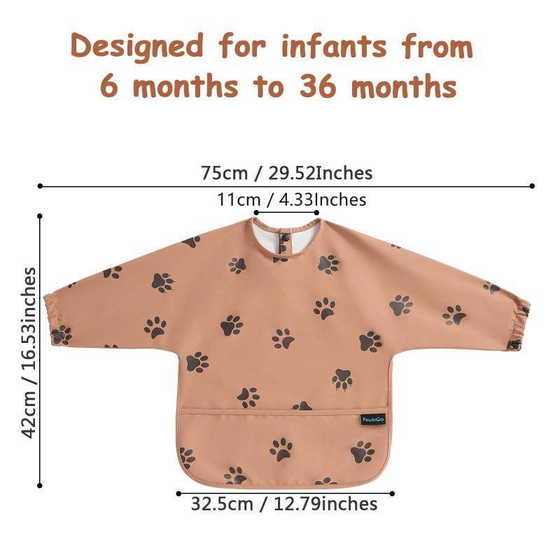 PewinGo Baby Bib with Long Sleeves Bib & BLW, Machine Washable & Soft and Skin-Friendly Material, Coverall Bibs for Baby Feeding, Waterproof and Easy to Clean, for Baby Infant Toddlers (Orange) - Image 2